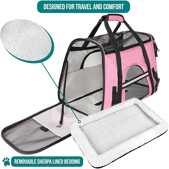 PetAmi Airline Approved Pet Carrier for Cat, Soft Sided Dog Carrier for Small Dogs, Cat Travel Supplies Accessories for Indoor Cats, Ventilated Pet Carrying Bag Medium Large Kitten Puppy, Large Pink