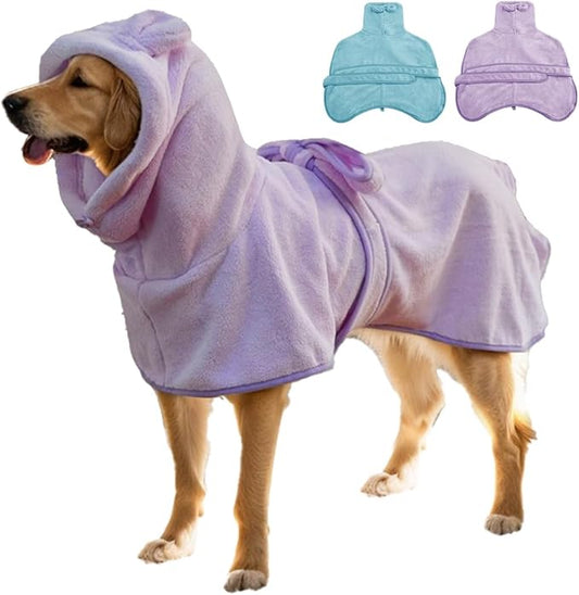 Medium to Large Size Dog Bathrobe, Quick Drying Super Absorbent Used for After Bathing, Warm Dog Towels, Adjustable Hoodies and Belts for Pet Dogs Bath Clothes Products(Purple, 4XL)