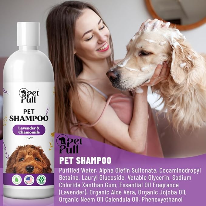 Pet Shampoo for Dogs - Plant-Based Dog Shampoo Cleanser - Dog Wash Pet Supplies for Pets with Lavender and Chamomile Scent - Safe and Gentle Sensitive Skin Dog Shampoo - Made in The USA 16oz