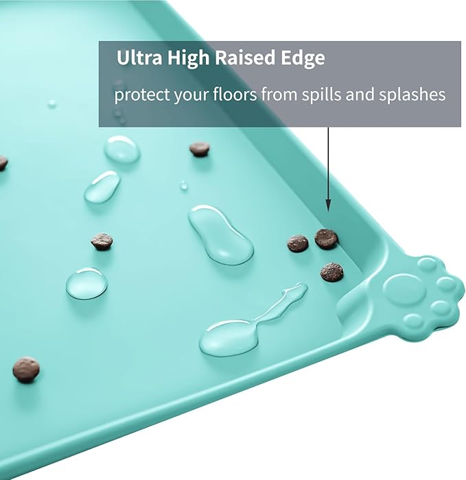 Waterproof Pet Feeding Mat with High Raised Edges, Heavier and Thicker Placemats for Cat Dog Water Bowl with BPA Free, Dogs Cats Food Mats for Messy Drinkers to Prevent Spill and Protect Floors