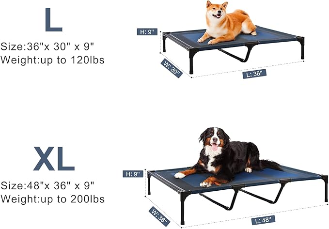 petizer 48" Elevated Dog Bed for Extra Large Dogs, Outdoor Dog Cot Waterproof, XXL Dog Bed with Supporting Bars - Up to 200 LBs, Washable Breathable Raised Cooling Pet Bed, Indestructible, X-Large