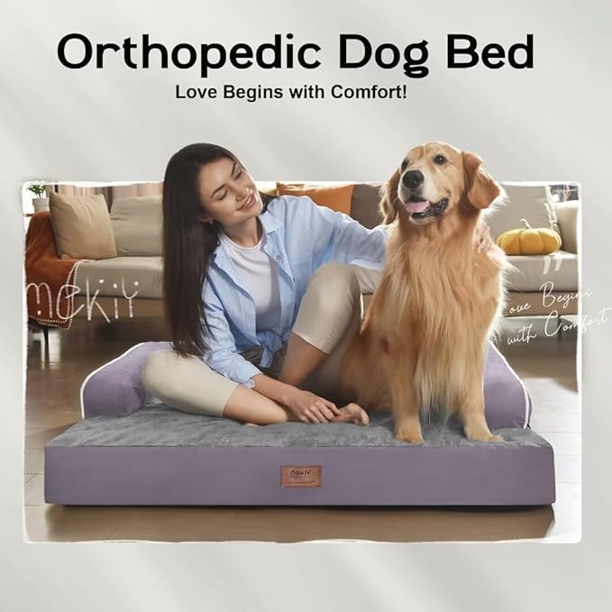 Orthopedic Large Dog Bed Washable, Dog Beds with Washable Removable Cover, XLarge Orthopedic Dog Beds for XLarge Dogs, Waterproof Pet Beds and Non-Slip Bottom, Extra Purple Large Dog Bed