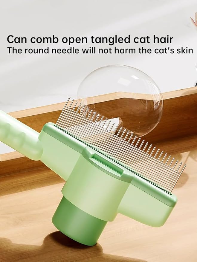 Cat Comb Dog Comb Pet Hair Removal Tool Flea for Cats and Dog Lice Cat Brush with Release Button Self-Cleaning with Long & Short Stainless Steel Metal Teeth for Shedding