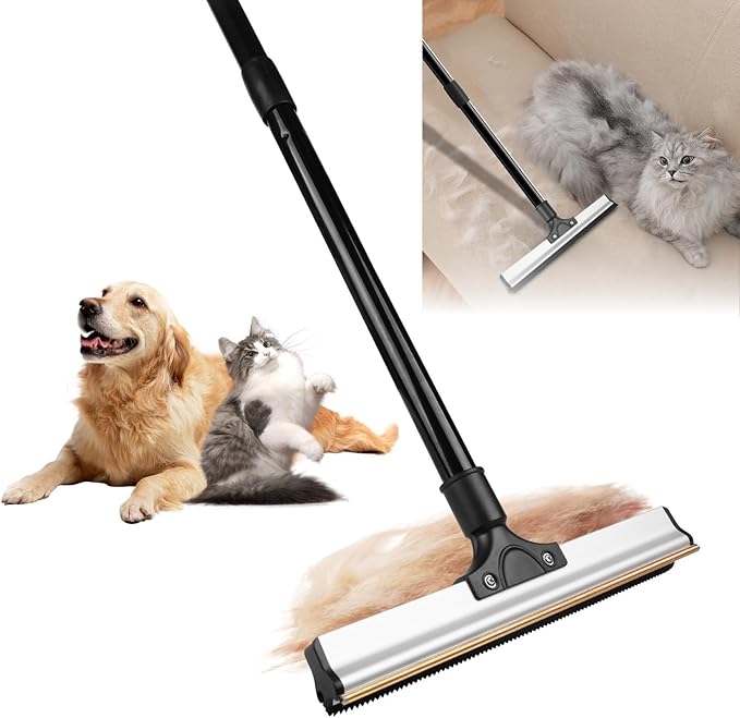 2025 Dual-Edge Carpet Rake for Pet Hair Removal & Fluffing Matted Carpet – 61" Adjustable Handle, Deep Clean Dog & Cat Hair Remover, Reusable Scraper for Rugs, Low Pile Carpet, Couch & Stairs