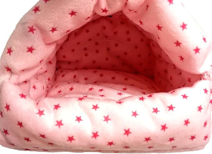 WOWOWMEOW Guinea Pig Cave Bed Small Animals Warm Cage Hanging Bed for Rat, Chinchilla, Hedgehog, Rabbit (M, Star-Pink)
