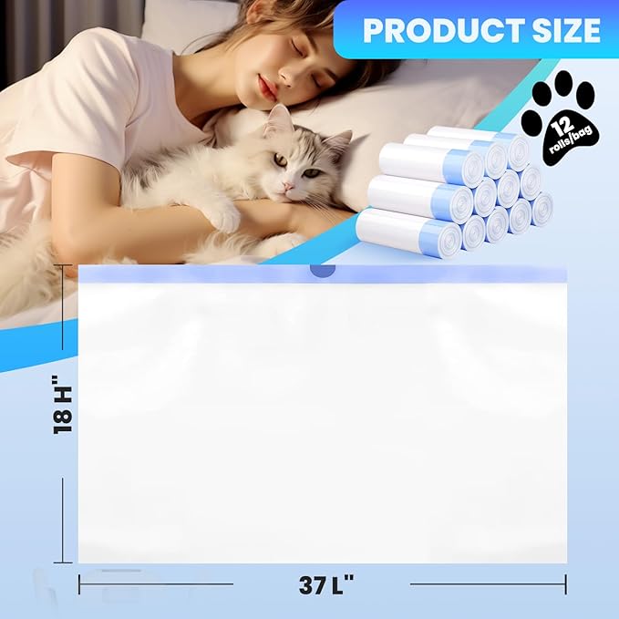 120 Pack Jumbo Cat Litter Bags-3MIL Extra Thick Leakproof Litter Box Liners, 37"x18" Heavy Duty Drawstring Cat Litter Liners for Automatic Litter Box, Odor Control Disposable Kitty Litter Bags 12 Roll