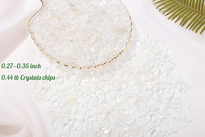 1lb Clear Quartz Aquarium Gravel Rocks Natural Tumbled Healing Crystal Chips Bulk Gemstones Crushed Stones for Fountain Vase Filler Planters Decorative Fish Tank Potted Reiki Energy Balancing