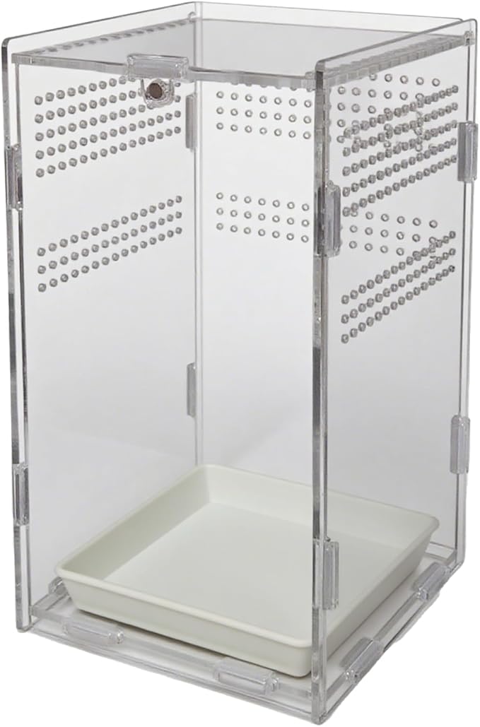 Acrylic Jumping Spider Enclosure,Reptile Enclosure,Bug Habitat, for Small Tree Dwelling Reptiles,Arboreal Tarantula Enclosure, Spider Terrarium Kit,Plastic Terrarium(4.7" X 4.7" X 8")