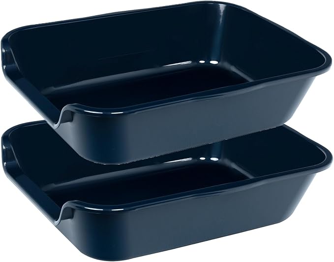 2 Pack of Extra Large Cat Litter Box (ABS Material), Low Entry Senior Litter Pen for Geriatric Kitty Big Cats, Jumbo Pet Safe Litter Boxes Tray for Pets Potty (Dark Blue, 20" L x 15.5" W)