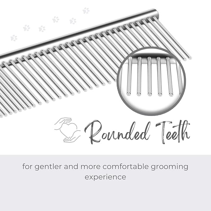 Flexzion Pet Grooming Comb Stainless Steel Cats Dogs Puppy Medium Animals Hair Fur Trimmer Deshedding Brush Accessory Tool with Smooth Teeth Needle Durable Lightweight
