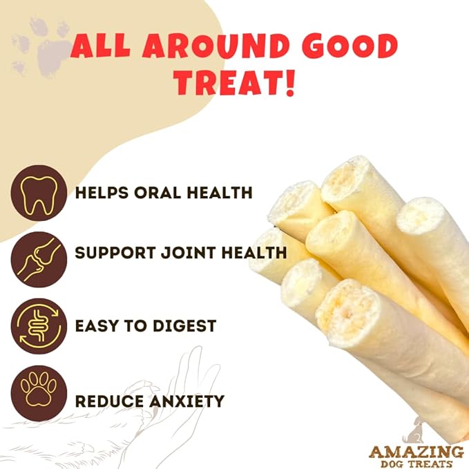 Amazing Dog Treats - 6 Inch Cow Tail Dog Chew- Thick - (20 Pcs/Pack) - Premium Quality - Sourced from Grass Fed Cattle - Long Lasting Dog Chew- Rawhide Alternative