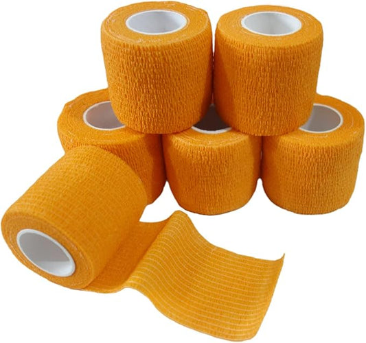 6 Pack 2" x 5 Yards Self Adhesive Bandage Wrap Breathable Cohesive Vet Wrap for Pets, Elastic Self-Adherent Tape for Sports, Wrist, Ankle (Orange)