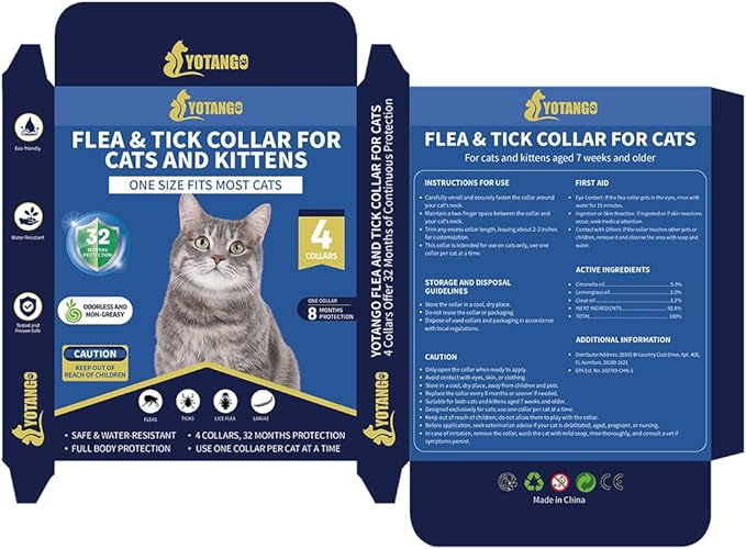 4 Pack Flea Collar for Cats, 32 Months Flea and Tick Prevention for Cats, Waterproof Cat Flea Collar, Natural Cat Flea and Tick Treatment, Adjustable Flea and Tick Collar for Cats Kittens(4 Colors)