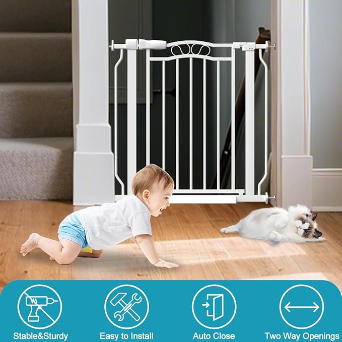 Extra Wide Baby Gate for Doorways 29.9"-53.1", Pressure Mounted Dog Gates With Door, Child Safety Barrier Walk Thru Indoor, Large Babygate Long for Kids Toddler Pet Outside, 30 In Tall White