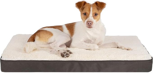Best Pet Supplies Cute Dog Crate Mat Flat Bed with Waterproof Exterior, Thick Orthopedic Egg Foam Mattress, and Soft Sherpa Fleece Cover for Small, Medium, and Large Breeds - Brown, 24X16X3
