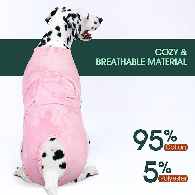 Kuoser Dog Surgery Recovery Suit, Anti Licking Pet Surgical Suit for Dogs Male Neuter, Female Dog Surgery Suit for Spay Subsititute E-Collar Cone, Dogs Body Suits After Surgery Pink Tie Dye L