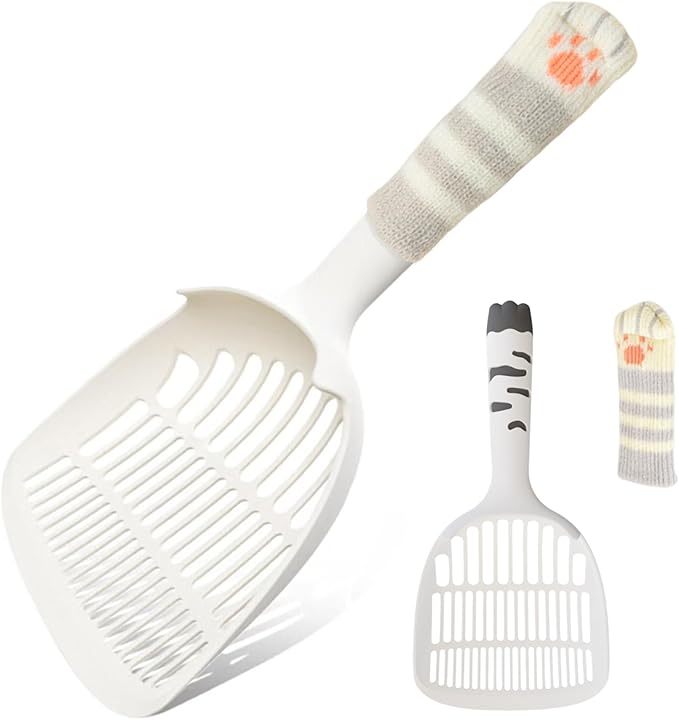 Cat Scooper for Litter Box, Cat Litter Scoop, Kitty Litter Scoop, Cat and Dog Poop Collector, Pet Litter Sifter, Cute Handle, Cat Litter Scooper with Holder for Various Litter Boxes (White)