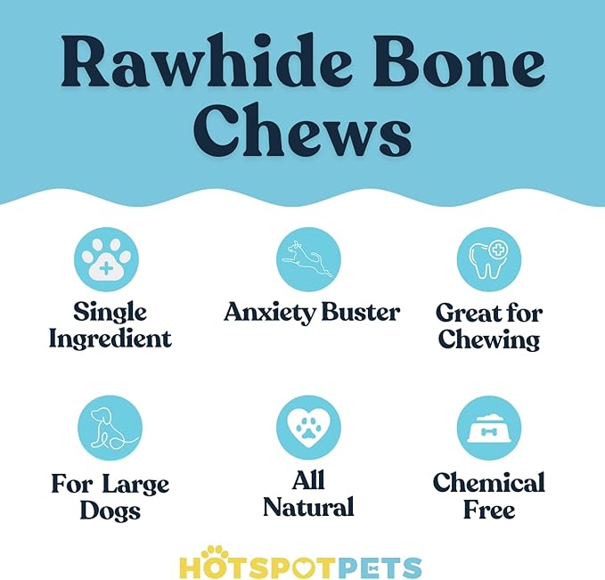 hotspot pets 8-9 Inch Large Rawhide Dog Chew Bones (10 Pack)- Made from Grass Fed Cows - Great for Dental & Oral Care for Aggressive Chewers Large Dogs