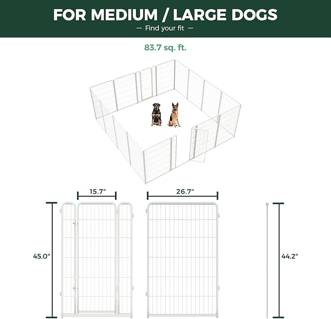 FXW Homeplus Unleashed Indoor Dog Playpen - Stress-Free and Safe Play, Heavy Duty 45 Inch 16 Wire Panels Dog Pen for Large Dogs, White│Patented