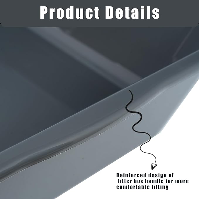 1 Pack of Extra Large Cat Litter Box (ABS Material), Low Entry Senior Litter Pen for Geriatric Kitty Big Cats, Jumbo Pet Safe Litter Boxes Tray for Indoor Pets Potty (Black, 20"L x 15.5"W)