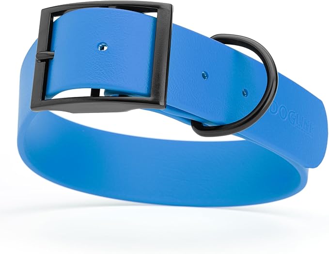 Dogline Biothane Waterproof Dog Collar Strong Coated Nylon Webbing with Black Hardware Odor- Proof for Easy Care Easy to Clean High Performance Fits Small Medium or Large Dogs, Cerulean Blue