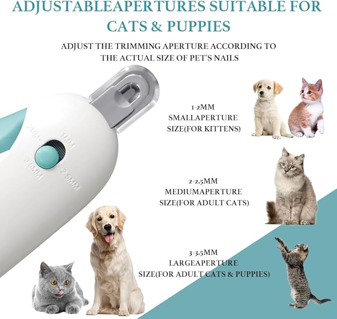 Adjustable Aperture Pet Blue Nail Clippers, Cat and Puppy Nail Trimmer with Grinding Nail File, Recommended by Pet Groomers, Safe to Avoid Over-Trimming, Professional Pet Nail Clippers for Beginners