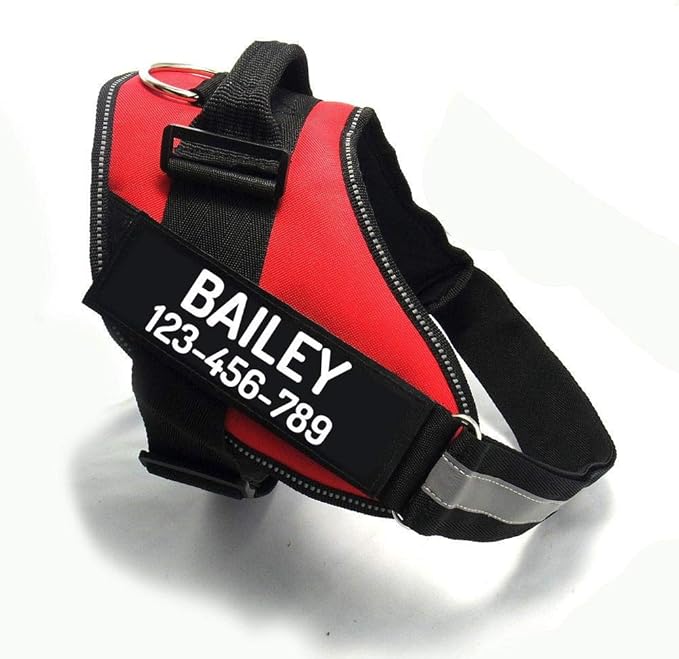 PawPawify Custom No Pull Dog Harness with Name and Phone Number, Heavy Duty Personalized Pet Vest to Prevent Tugging, Pulling, or Choking, Training and Walking (Red, M (20-40 LBS))