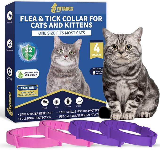 4 Pack Flea Collar for Cats, 32 Months Flea and Tick Prevention for Cats, Waterproof Cat Flea Collar, Natural Cat Flea and Tick Treatment, Adjustable Flea and Tick Collar for Cats Kittens(Pink&Purple)