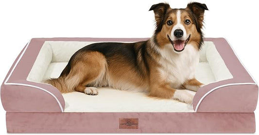Comfort Expression Large Dog Beds Waterproof Orthopedic Foam Dog Sofa Beds Comfy Pet Bed with Washable Removable Cover & Non-Slip Bottom(Large,Pink)