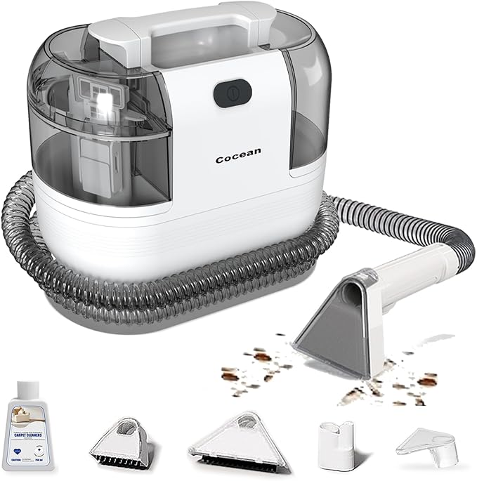 COCEAN Multi-Purpose Portable Carpet and Upholstery Cleaner, Carpet Cleaner Machine Powerful Suction Spot Cleaning, Deep Stain Cleaning for Carpet, Car Seats, Pets, Couches, with Dual Size BrushHead