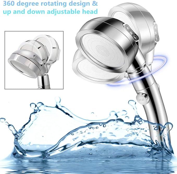 Modern 3-Setting Detachable Shower Head with 59-Inch Hose, High Pressure Water Saving, 360 Rotating Adjustable Handheld Shower Head with ON/OFF Switch and 3 Spray Modes, Chrome Finish