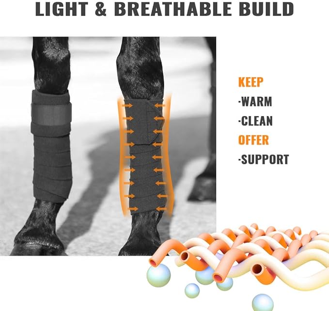 Horse Polo Leg Wraps Soft Fleece Wraps Equestrian Leg Bandage 4-Pack (Full(10ft), Black)