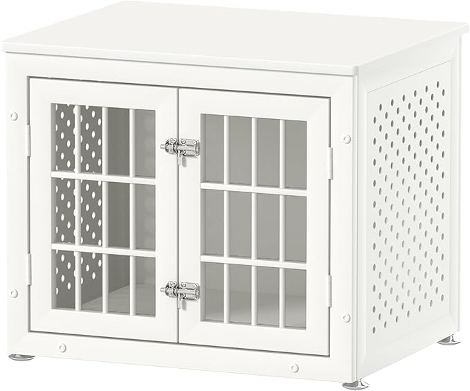 26" Heavy Duty Dog Crate Furniture for Small Dogs, Metal Kennel for High Anxiety Dogs, Chew Proof Pet Cage Indoor, Decorative Dog Kennel End Table, White