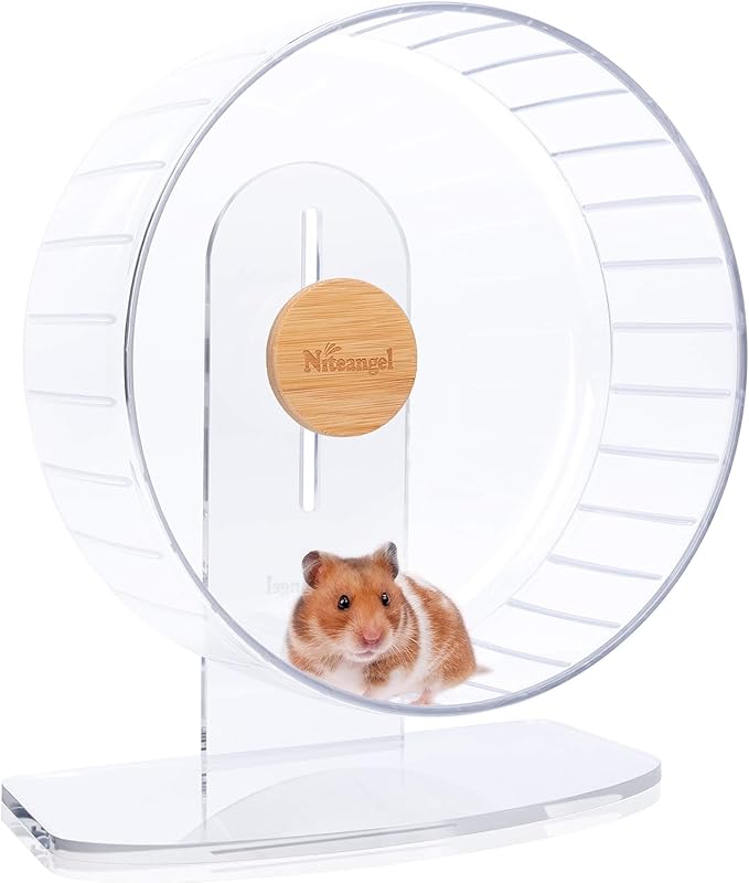 Niteangel Super-Silent Hamster Exercise Wheels: - Quiet Spinner Hamster Running Wheels with Adjustable Stand for Hamsters Gerbils Mice Or Other Small Animals (L, Transparent)