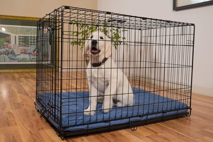 K9 Ballistics Tough Ripstop Orthopedic Dog Crate Bed - Durable Pad with Washable Cover, for Wire Crates, Tie-Downs Included, Size: Large 41"x27", Blue Quartz