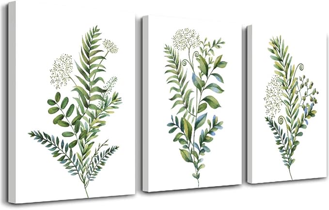 Canvas Wall Art For Living Room Large Size Wall Decorations For Kitchen Office Wall Decor Framed Canvas Print Poster Wall Painting Bedroom Green Leaves Wall Pictures Home Decor 20"X 28" 3 Piece