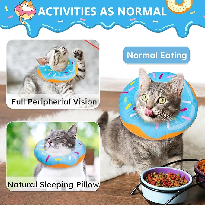 Cat Cone Collar Soft, Cat Recovery Collar for Wound Healing Cute Cat Donut Adjustable Cat Cones to Stop Licking Comfortable Lightweight Neck Elizabethan Collars for Cats Kittens After Surgery