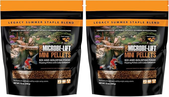 MICROBE-LIFT MLLMPSM Mini Floating Fish Food Pellets for Ponds, Water Gardens, and Fountains, for Small Live Goldfish and Koi, 12 Ounces (Pack of 2)