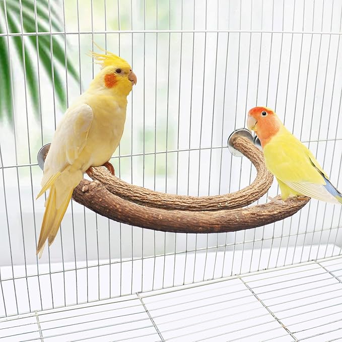 2 Pack Bird Perch Stand, Natural Wood U Shape Parrot Stand Pole, Bird Cage Accessories, Suitable for Small to Medium Birds Parakeets Cockatiels Budgie Lovebirds