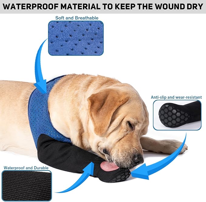 COODEO Dog Socks to Prevent Licking Paws, Healing Boots & Paw Protectors with Non-Slip Bottoms for Wound Protection, Waterproof Sleeve Shoes for Licking（Blue，L_Left