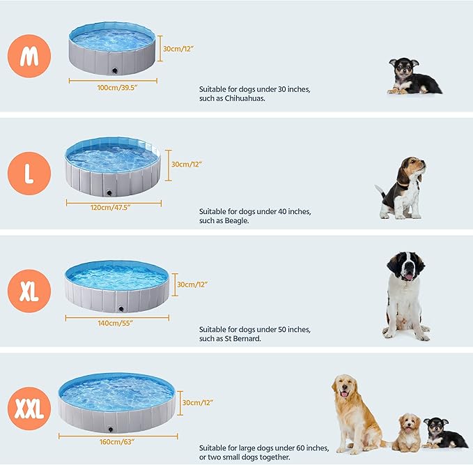 Yaheetech Grey Hard Plastic Dog Pools for Small Medium Large Dogs Puppies Pet Collapsible Bath Pool Tub for Outdoor/Home Use, Pet Repair Patches Included, XL