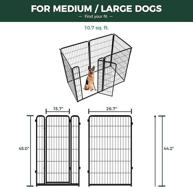 FXW Homeplus Unleashed Indoor Dog Playpen - Stress-Free and Safe Play, Heavy Duty 45 Inch 6 Wire Panels Dog Pen for Large Dogs, Black│Patented
