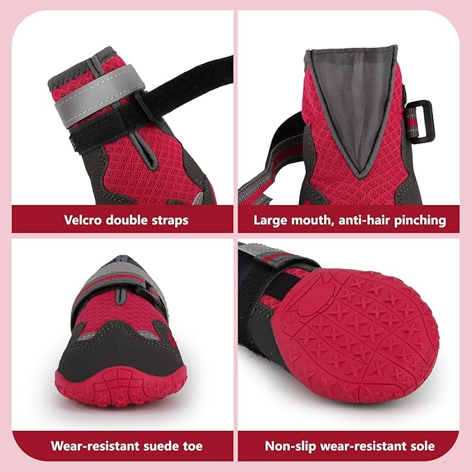 Dog Shoes for Large Medium Small Dog, Mesh Breathable Dog Shoes for Hot Pavement, Anti-Slip Dogs Boots Paw Protectors with Reflective for Outdoor Walking Indoor Hardfloors (Size 1)