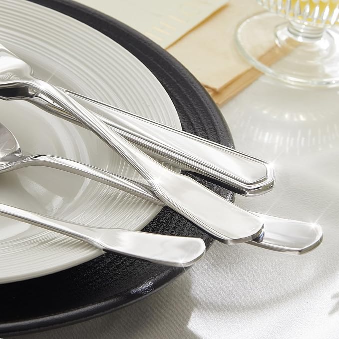HIKAA Premium Silverware Set, Stainless Steel Flatware Set with Wide-Based Handles for Comfort & Durability, Forks & Spoons Cutlery Silverware Set (60PCS)