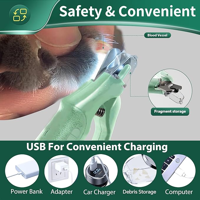 2 in 1 Dog Nail Clippers & Cat Nail Clippers Trimmers for Large Medium Small Dogs Cats Claw Trimmer Quick Sensor and Safety Guard USB Rechargeable with 2 LED Lights Dogs Nail Trimmer
