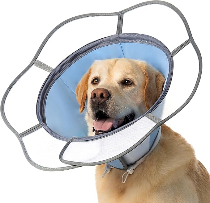 Soft Dog Cone Collar After Surgery Recovery,Adjustable E-Collar with Removable Shield,Lightweight,Breathable Anti-Licking Protective Cone for Large,Medium,Small Pets (Blue, L (Neck:15.5''-19''))