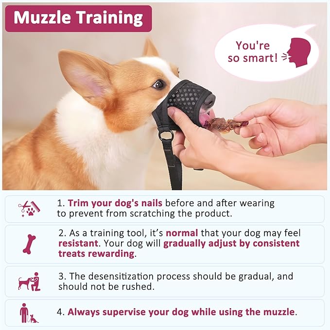 LUCKYPAW Soft Muzzle for Small Medium Sized Dogs, Dog Muzzle to Prevent Biting Chewing, Adjustable Breathable Mouth Guard for Grooming Walking Training(Hot Pink, XS)