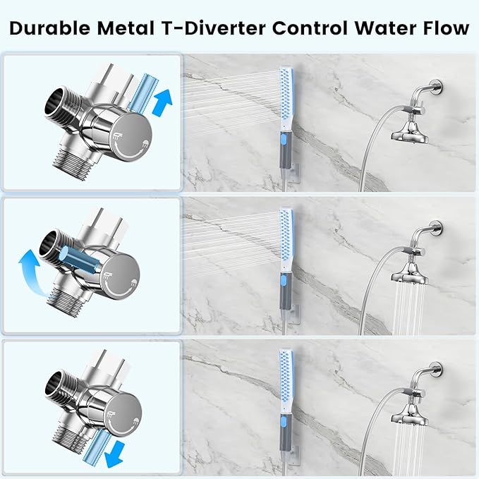 Dog Shower Attachment, Dog Washing Hose Attachment with Metal T-Diverter, Dog Bathing Supplies with 3 Spray Modes & One-Button ON/OFF Indoor and Outdoor Sprayer 8-Foot Hose