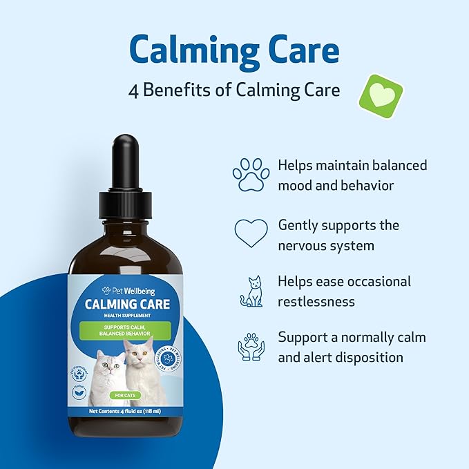 Pet Wellbeing Calming Care for Cats - Veterinarian-Formulated - Calm Support, Relaxed Nervous System, Emotional Balance, Adaptogens - Herbal Supplement 4 oz (118 ml)