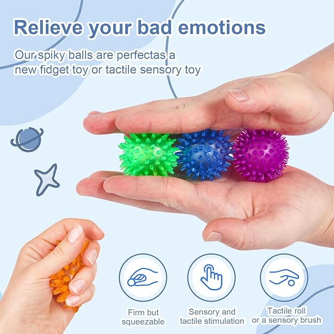 18pcs Fidget Spiky Ball Toys Stress Relief Sensory Toy for Kids Adults Toddlers, Squishy Squeeze Ball for Party Favors, Pinata Fillers, Goodie Bag Stuffers